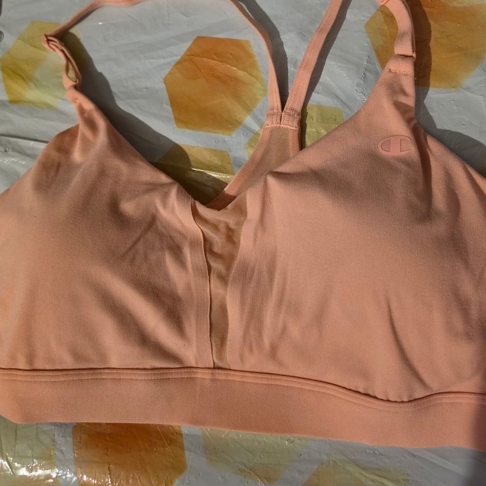 Champion Womens Peach Mesh V-Neck Racerback Sports Bra Size Medium